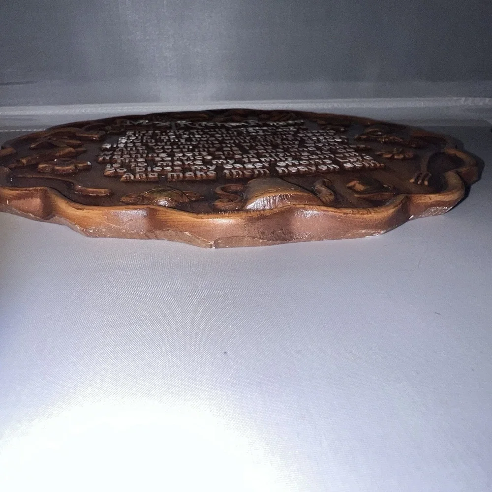 Vintage 1960s Wall Plaque MCM My Kitchen Prayer Brown Resin Farmhouse Decor 3D